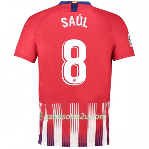 Camisolas de Futebol Atlético Madrid Saul 8 Equipamento Principal 2018/19 Manga Curta Camisolas de Futebol Atlético Madrid Saul 8 Equipamento Principal 2018/19 Manga Curta
